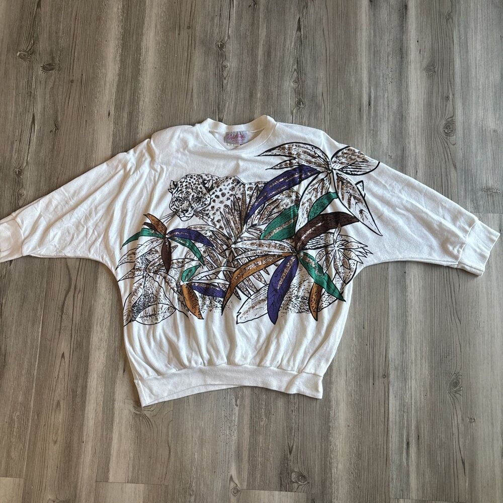 Vintage 1980s Right Angle Sportswear Made in USA Animal Print Sweatshirt OneSize